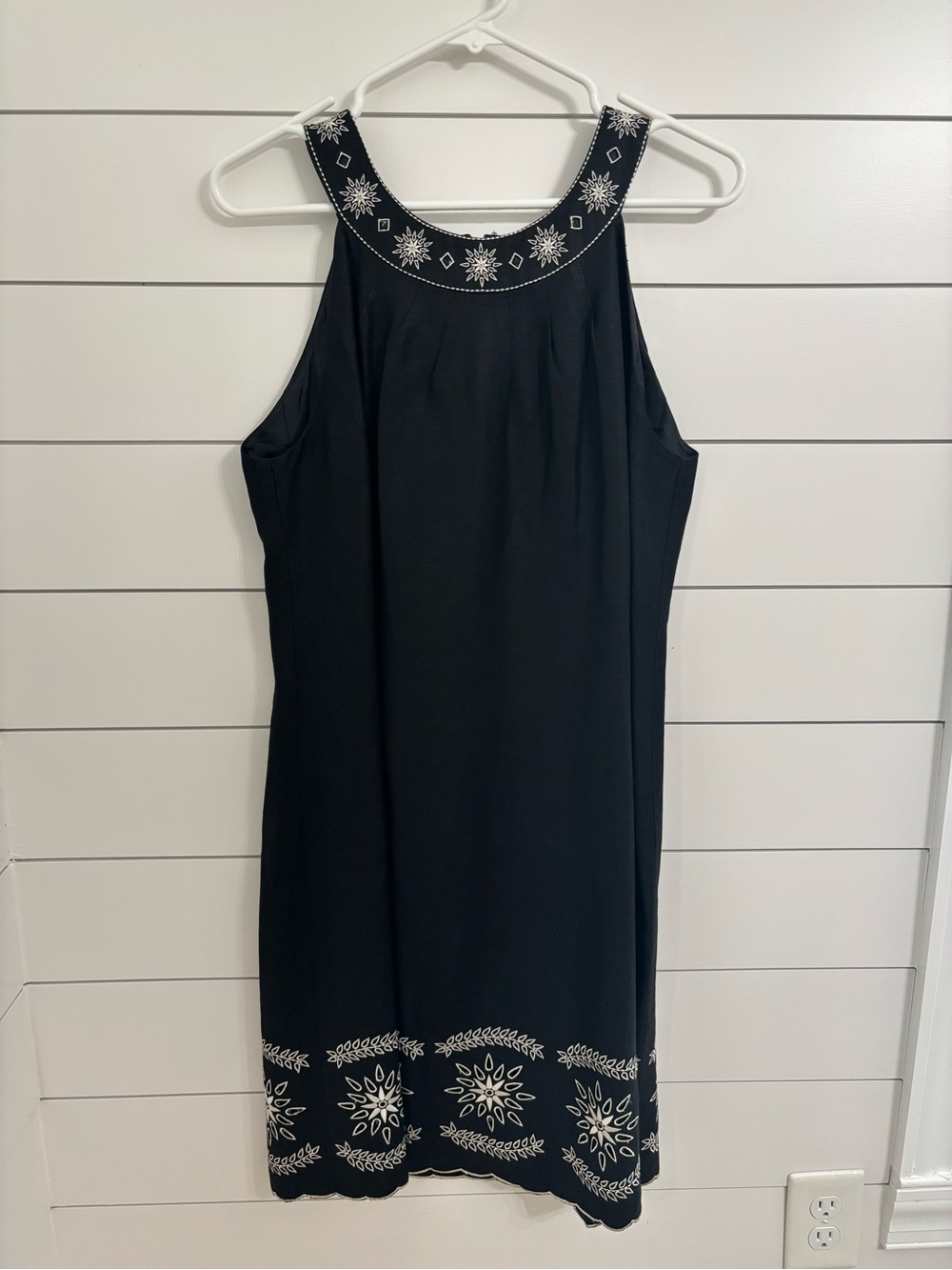 Black Midi Dress with Embroidered Halter Neckline